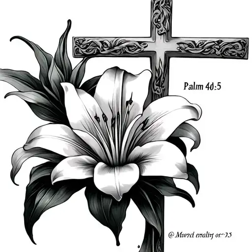 lily cross and psalm 46:5 tattoo design idea