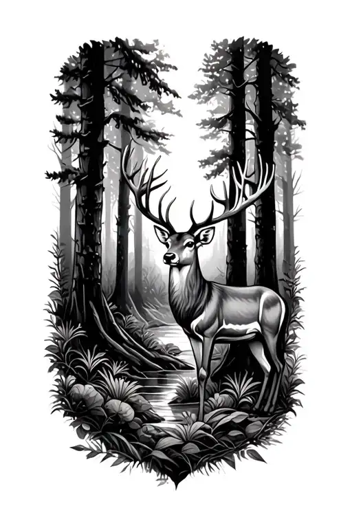 Deer In Forest tattoo design idea