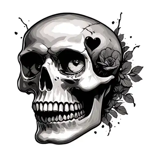 Skull With Heart Eyes tattoo design idea