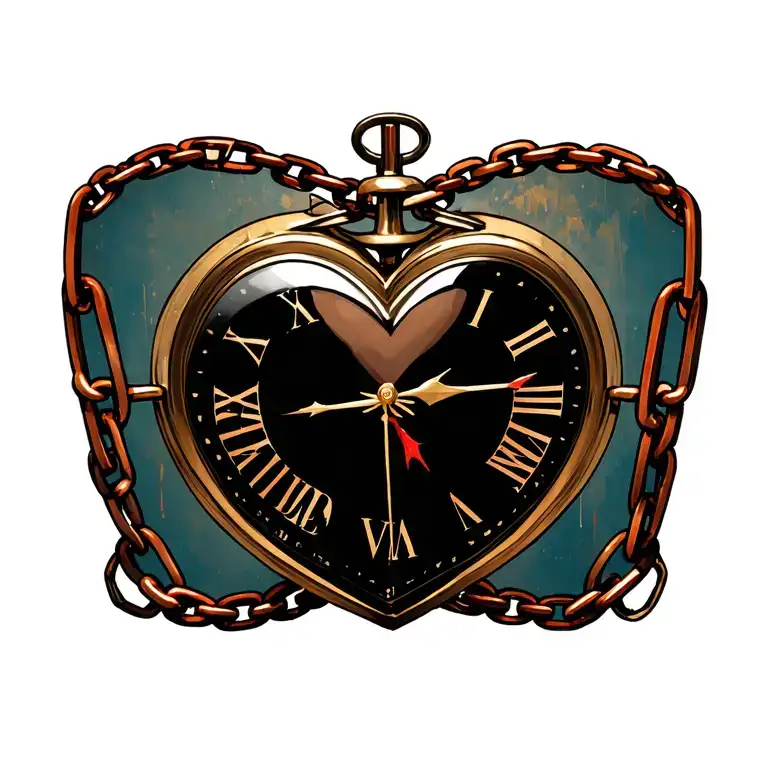 "Mélanie" clock heart chains tattoo design idea