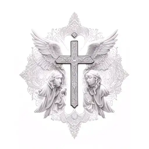 Christian mandala cross  angels tattoo design idea