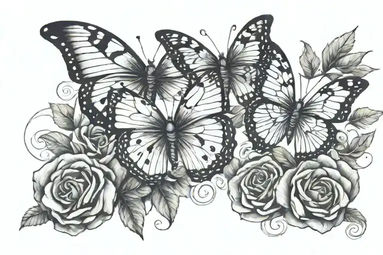butterflys coming off roman numerals surrounded tattoo design idea