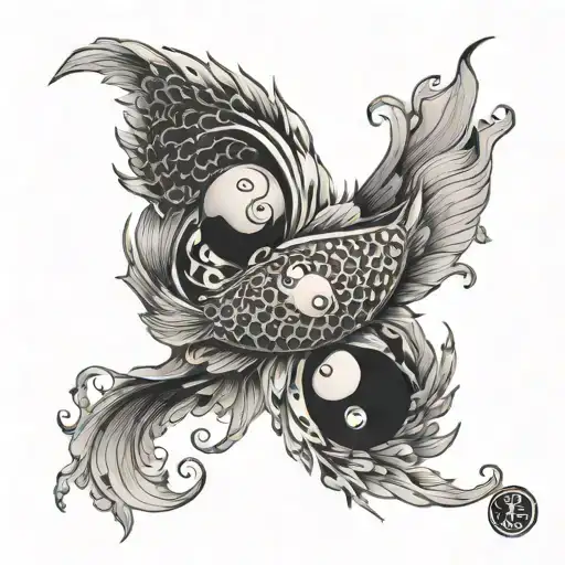 yin yang coi fish swimming around a spine tattoo tattoo design idea