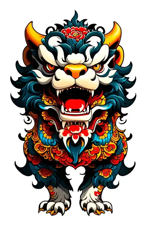 foo dog traditional tattoo design featuring tattoo design idea