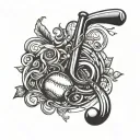 A tattoo featuring a treble clef and a baseball bat in a unique and artistic way tattoo design idea