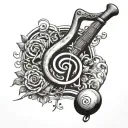 A tattoo featuring a treble clef and a baseball bat in a unique and artistic way tattoo design idea