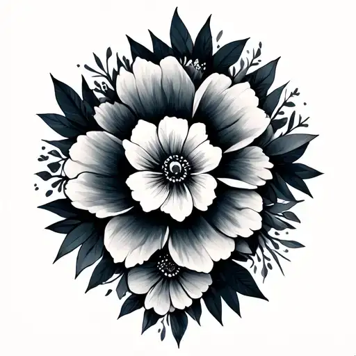 Resilient Inuit with flowers tattoo design idea