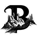 cursive b and mountains tattoo design idea