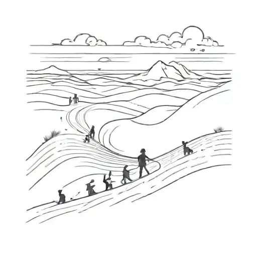 Sand dunes transformed into musical notes with kids playing in the background tattoo design idea