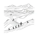 Sand dunes transformed into musical notes with kids playing in the background tattoo design idea