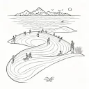 Sand dunes transformed into musical notes with kids playing in the background tattoo design idea