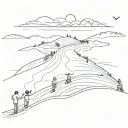 Sand dunes transformed into musical notes with kids playing in the background tattoo design idea
