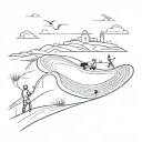 Sand dunes transformed into musical notes with kids playing in the background tattoo design idea