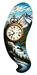 clock mountain landscape tattoo design idea