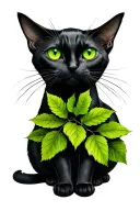 Black cat with green eyes instead of leaves tattoo design idea
