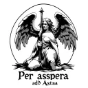 "Per aspera ad Astra " kneeling angel holding a sword  weeping tattoo design idea