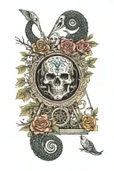 tree snake one pyramid black eagle waterfalls eyeball wheelchair sun, moon ,whale, dragon emersing, yinyang skull roses tattoo design idea