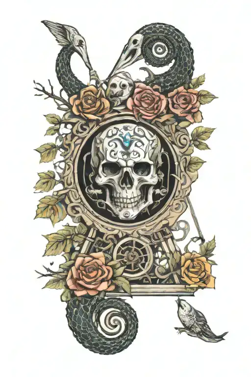 tree snake one pyramid black eagle waterfalls eyeball wheelchair sun, moon ,whale, dragon emersing, yinyang skull roses tattoo design idea