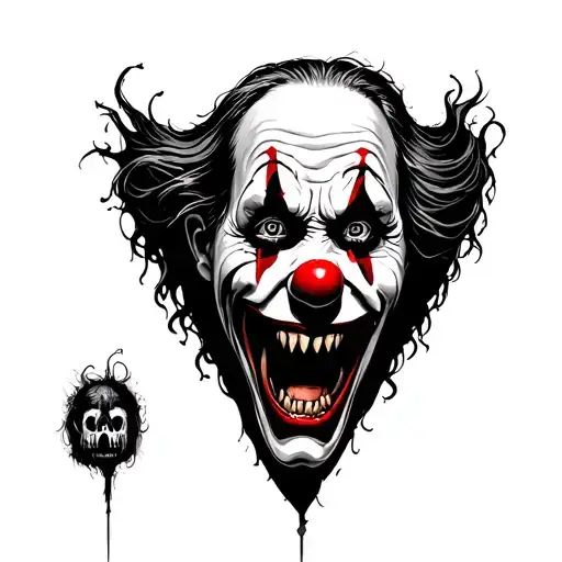 fear no evil with a  scary clown face tattoo design idea