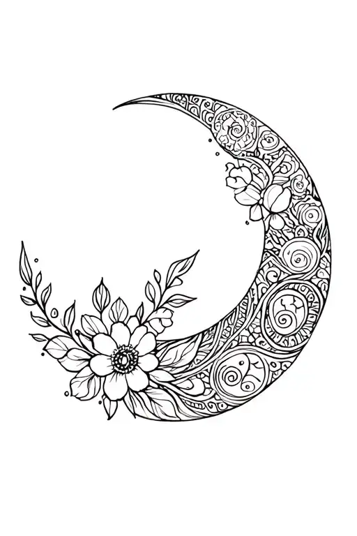 paisley moon floral tattoo design idea