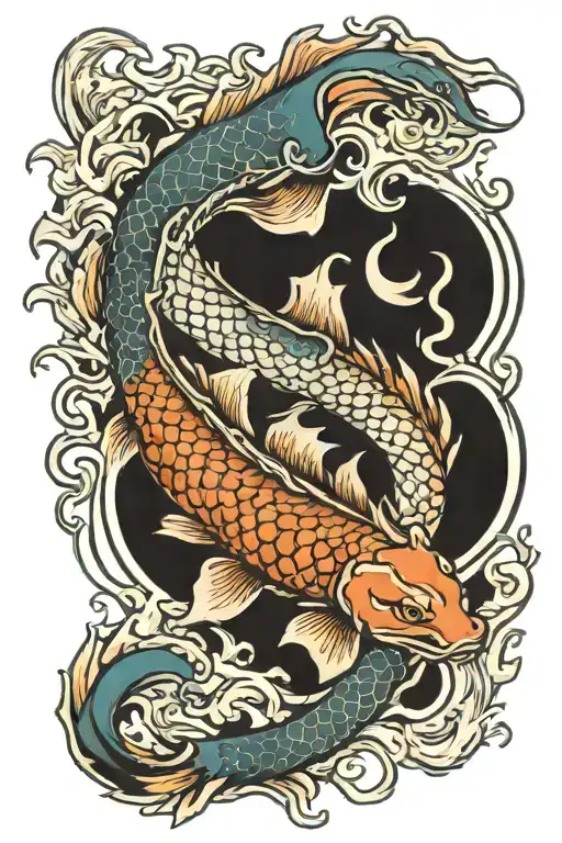 tattoo with koi fish and dragon breathing fire tattoo design idea