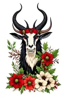krampus and christmas and capricorn and flowers tattoo design idea