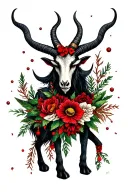 krampus and christmas and capricorn and flowers tattoo design idea