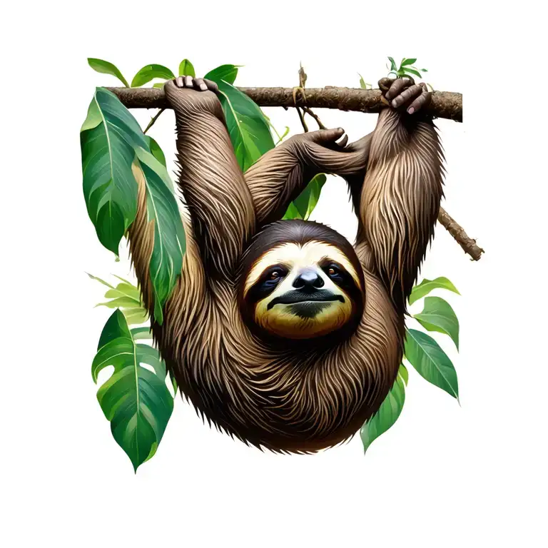 sloth peacefully hanging tattoo design idea