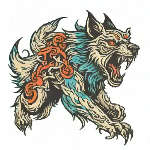 pagan werewolf howling tattoo design idea