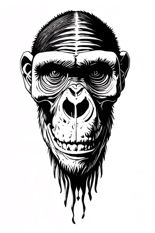 chimpanzee skeleton face tattoo design idea