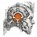 Design a futuristic cybernetic tattoo that looks like a port or plug implanted at the back of the neck, inspired by the  tattoo design idea