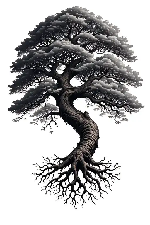 A Tree of Life whose trunk is made up of human DNA, with delicate roots spreading out beneath. tattoo design idea