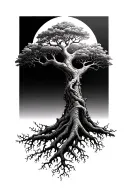 A Tree of Life whose trunk is made up of human DNA, with delicate roots spreading out beneath. tattoo design idea