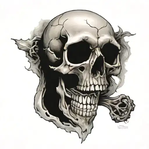 skull and dead god symbol in alchemy tattoo design idea