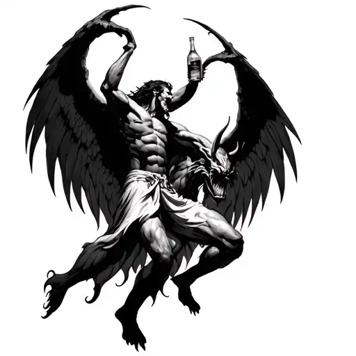 arc angel micheal fighting satan hell alcohol tattoo design idea