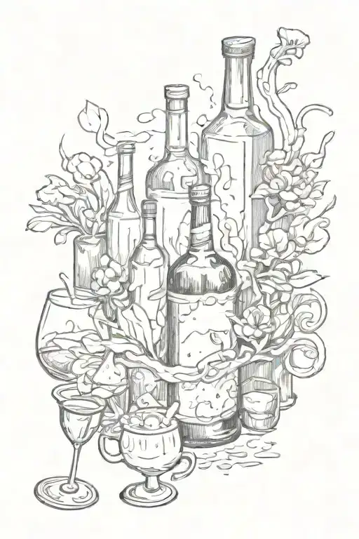 debauchery, alcohol, drugs tattoo design idea