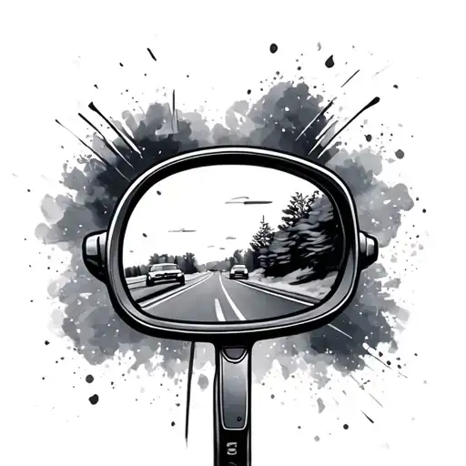  road in rear view mirror tattoo design idea