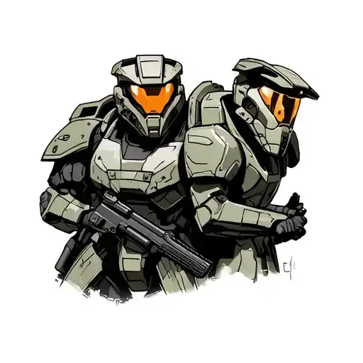 Doom Slayer and Master Chief together tattoo design idea