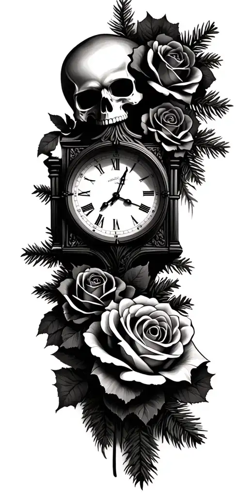 skull,roses,clock, pine trees ,evil eye tattoo design tattoo design idea