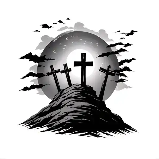 3 Crosses On A Hill tattoo design idea