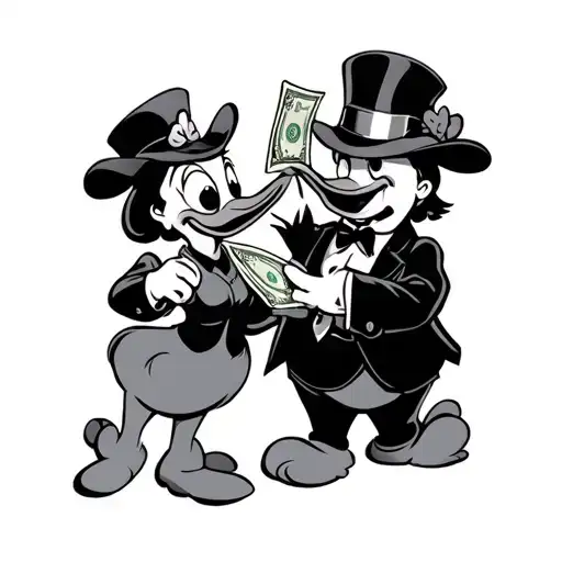 uncle Scrooge McDuck and Mrs crab holding money tattoo design idea