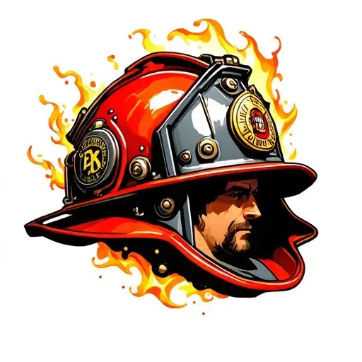 Firefighter helmet engulfed tattoo design idea