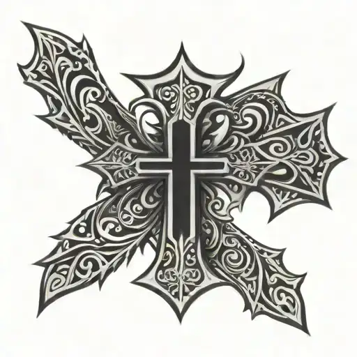 tribal spine tatto with a cross tattoo design idea