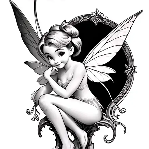 tinkerbell sitting tattoo design idea