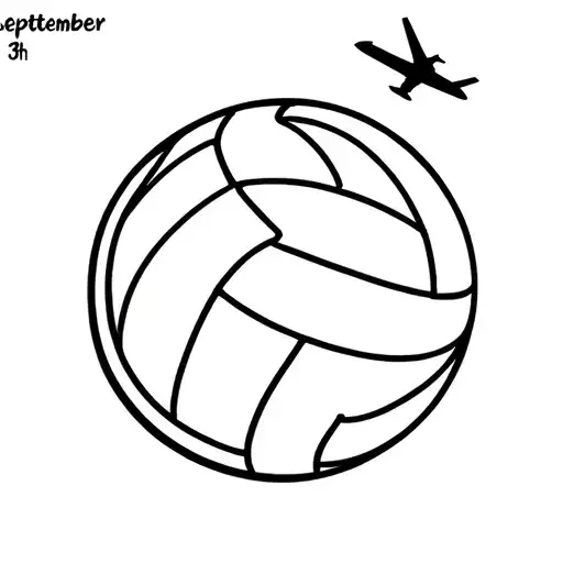 volleyball designed as earth globe with a plane flying across and the date september 13th tattoo design idea