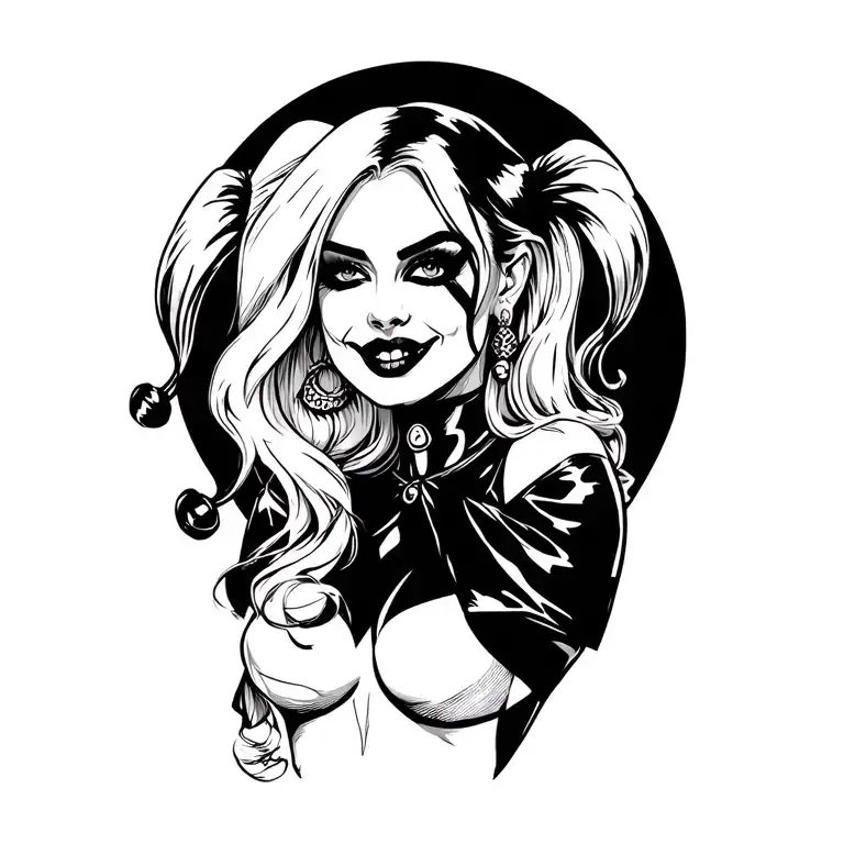 Harley quinn simple line drawing tattoo design idea