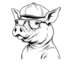 pig wearing a flat cap and sunglasses side profile tattoo design idea