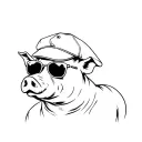 pig wearing a flat cap and sunglasses side profile tattoo design idea