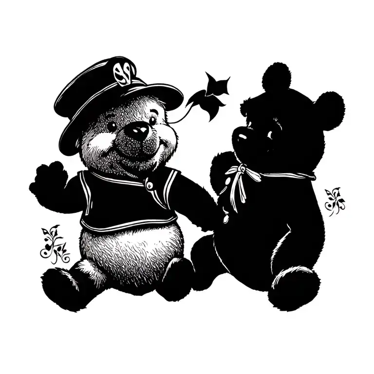 winnie the pooh in sailor jerry style tattoo design idea