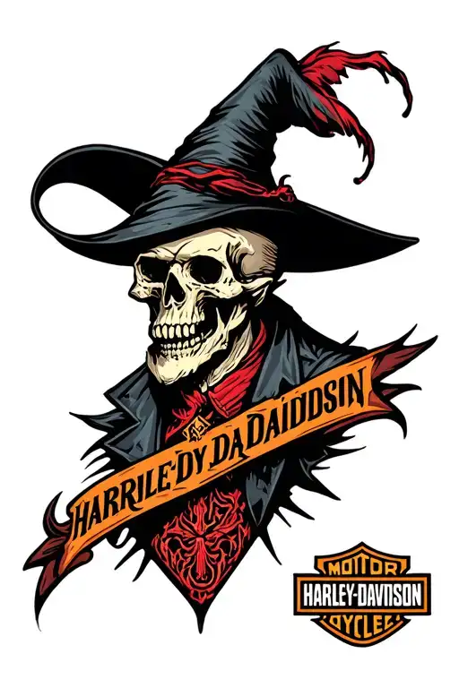 Evil wizard, demons, skulls, Harley Davidson motors tattoo design idea
